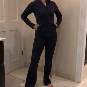 Navy matching exercise pants and zip up